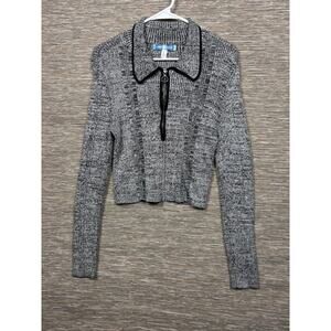 Urban Outfitters 1/4 Zip Long Sleeve Pullover Cropped Top Marled Gray Size L